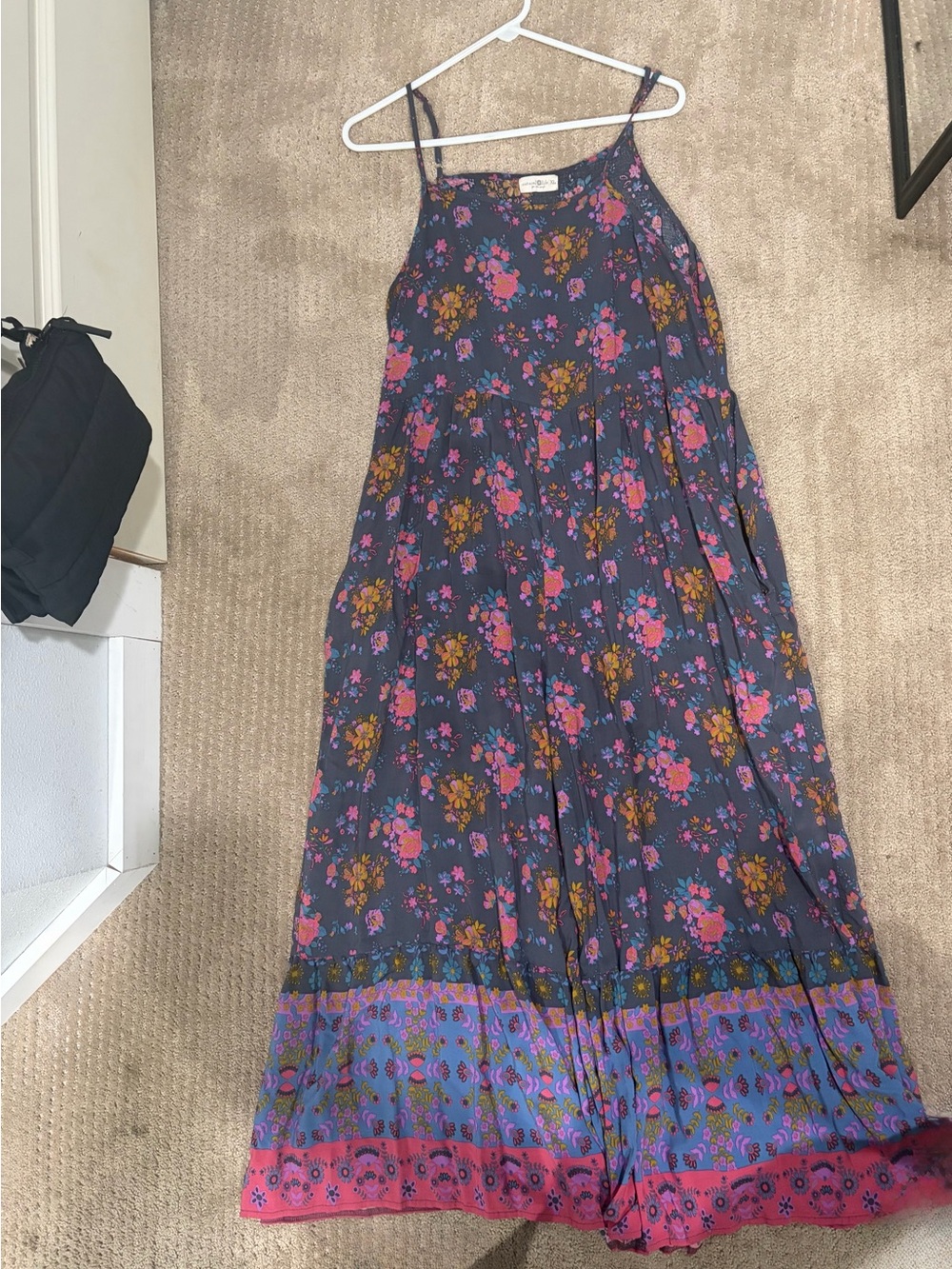 Navy Floral Jumpsuit with Pink and Purple Border